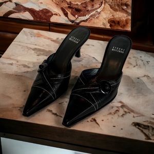 Stuart Weitzman Black Backless Kitten Heels